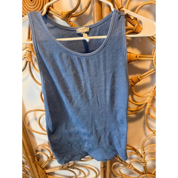 Intimately Free People Ribbed‎ Tank Top Dusty Blue Scoop Neck XS/S OB623348