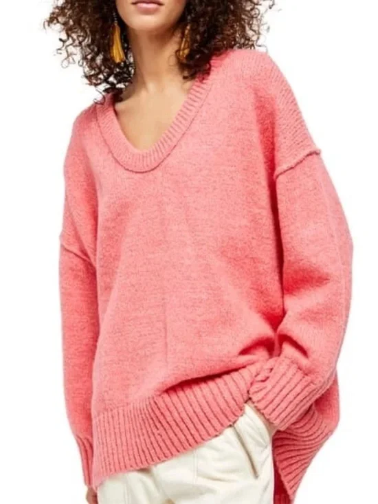 Free People Brookside Tunic Knit Sweater Women’s Pink Lightning
