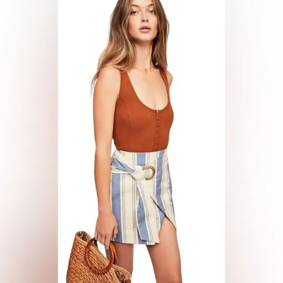Free People Linen Wrap Mini Skirt