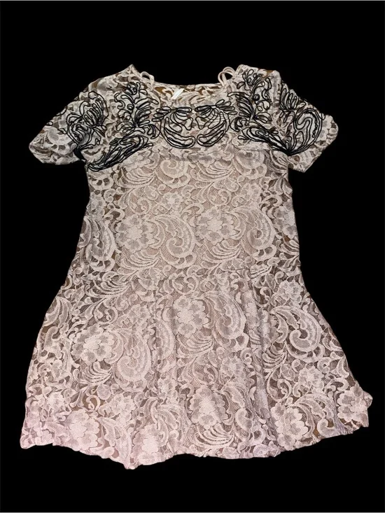 Free People Cream Lace Dress with Black Appliqué