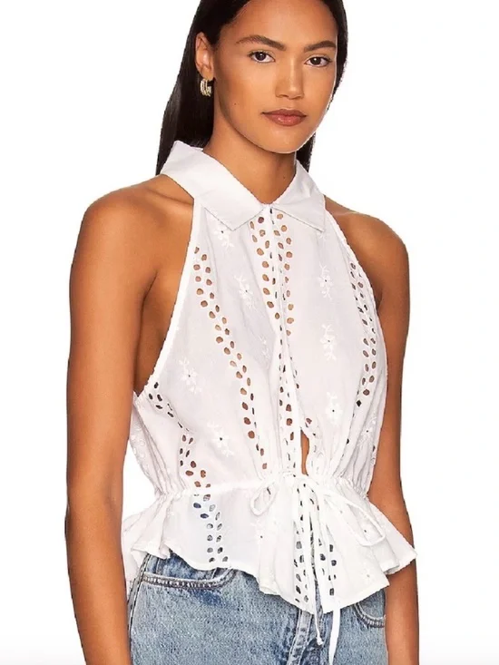 Free People Tangerine Eyelet Tank
