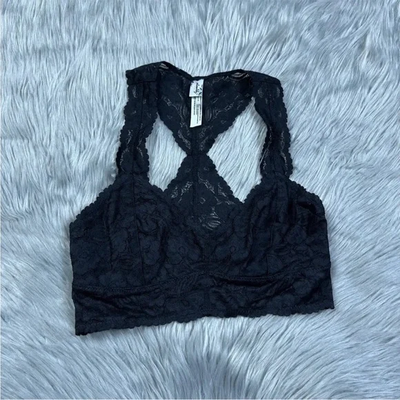 Intimately Free People Black Lace Racerback Bralette Size Small