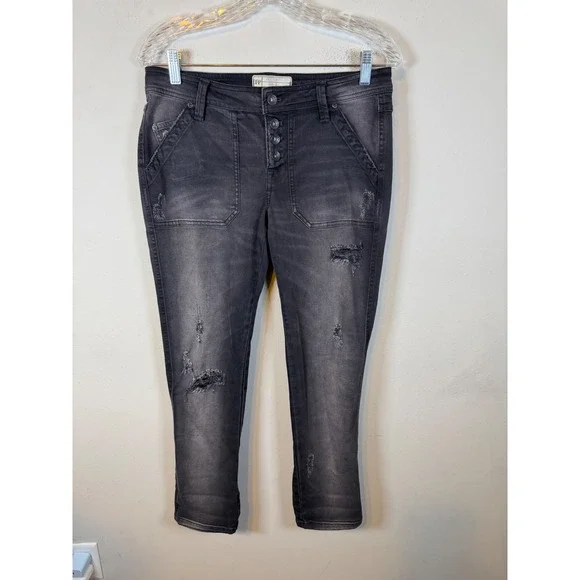 Free People Womens Skinny Jeans Distressed Button Fly Faded Black Size 2