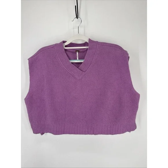 Free People Knit Cropped Vest Womens Small Purple Boxy