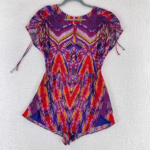 Free‎ People Dream All Night Printed Playsuit Romper Womens Short Sleeve Size XS