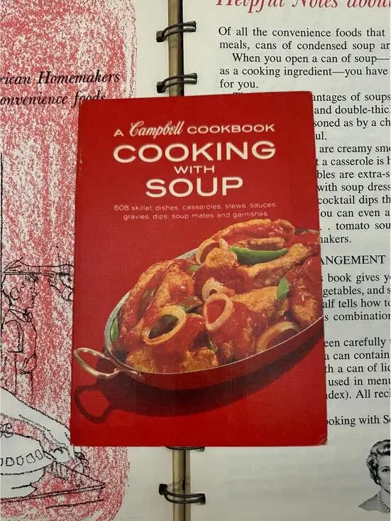 Vintage Campbell's Soup Cookbook: 1960s Recipe Book, Red Kitchen Decor