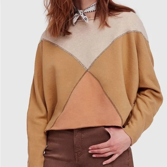 Free People Montauk colorblock pullover top shirt sweater oversized size XS