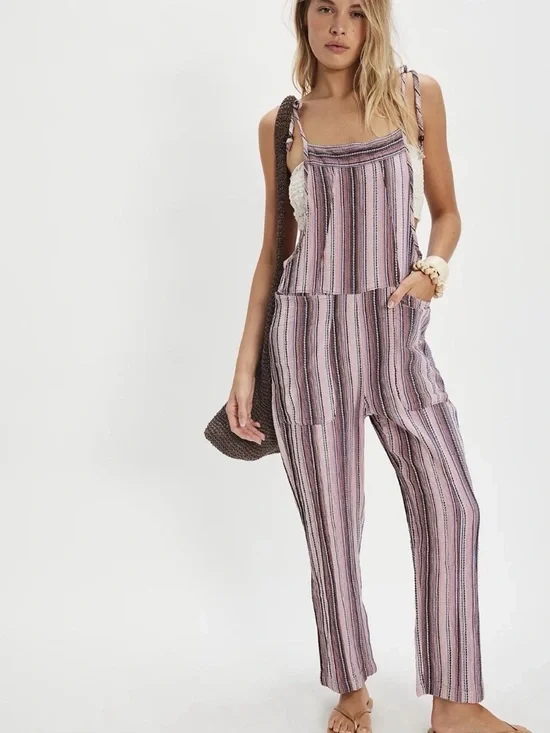 Free people Freya striped tieShoulder overalls size small.boho,100%cotton,hippie