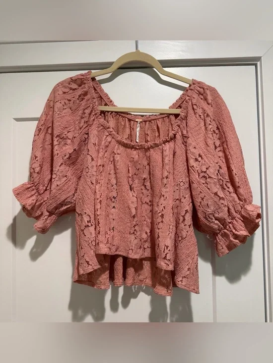 Free People Rose Lace Peasant Top Size Medium