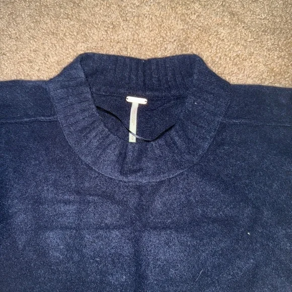 Free People Navy Ribbed Crewneck Sweater