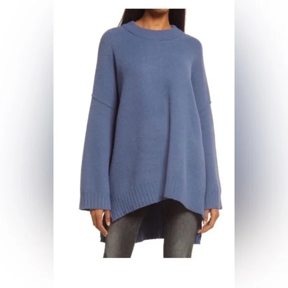 Free People Oversized Knit Sweater Dress in Indigo Blue size Large