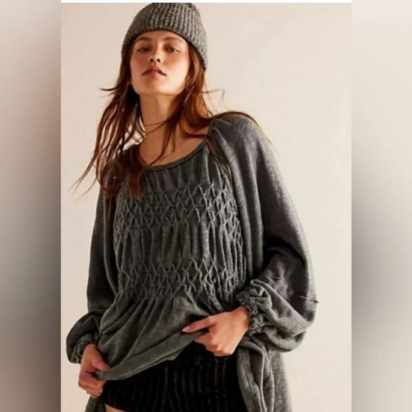 Free People Charcoal Gray  Snowbell Babydoll Thermal *XS *NWT