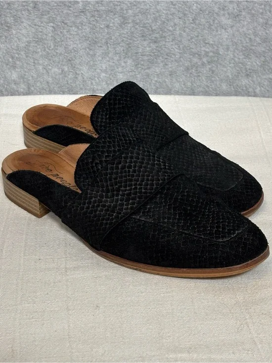 Free People At Ease Embossed Suede Loafer Mule-Black Snake Print-Women 38/US 7.5