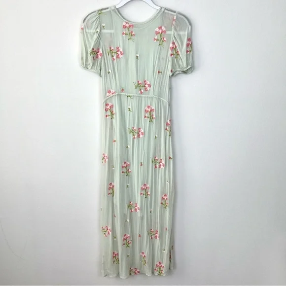 Free People Sheer Floral Embroidered Midi Dress Prairie Cottage Fairy