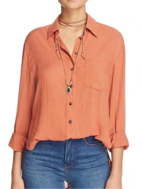NWT Free People That’s a Wrap Button-Down orange Shirt size S