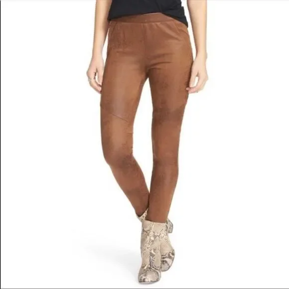 FREE PEOPLE | Never Let You Go Faux Suede Leather Brown Leggings Women’s Size 12