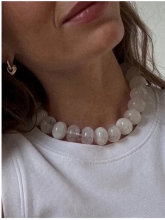 New! White Marbled Beaded Chunky Necklace (2001) NWOT