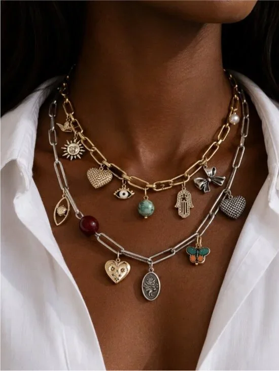 New! Coastal Mixed Metal Charm Stack Necklace 5003