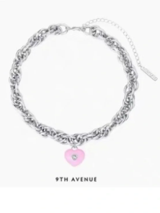 9th Avenue Silver Necklace with Pink Heart Charm