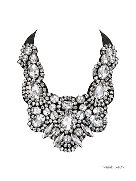 Rhinestone Crystal Bib Collar Statement Necklace Chunky