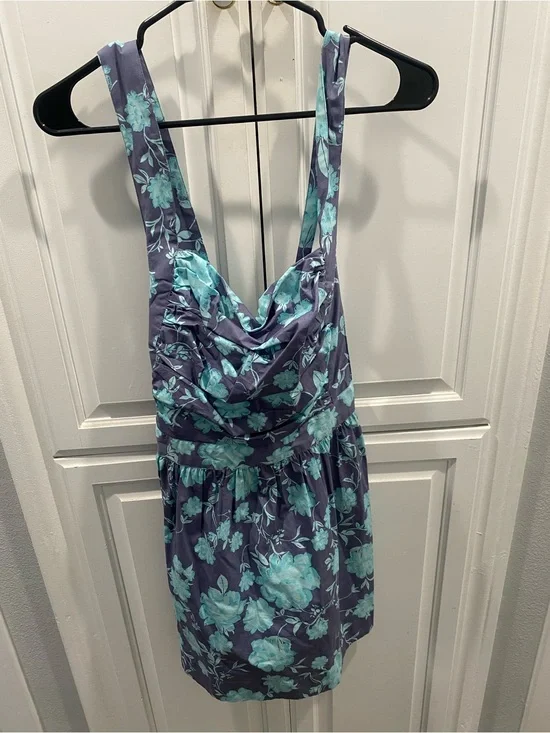 Free People Purple Mini Dress with Teal Floral Print