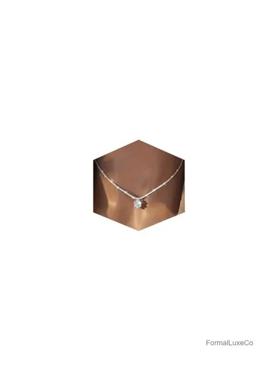Silver Plated Layered Rhinestone Choker Necklace Adjustable Heart Pendant for