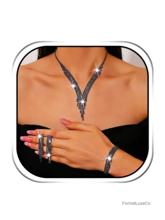 Rhinestone Bridal Necklace Earrings Set Sparkly Jewelry for Wedding Prom Party
