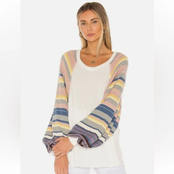 Free‎ People Rainbow Dreams Balloon-Sleeve Boho Top Size M