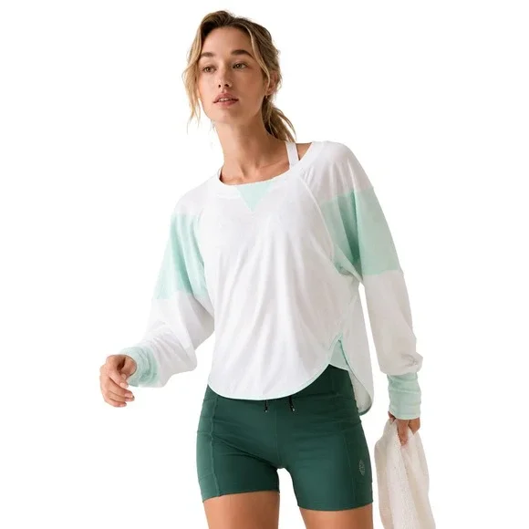 Free People Top Small White Mint Green Spotlight Ribbed Raglan FP Movement