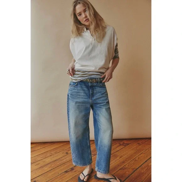 Free People We The Free Deep Trance Wide Leg Jeans Dark Wash Blue Size 27