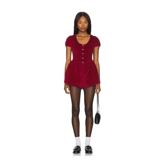 Free People x Revolve Silver Bells Romper in Cherry Size Medium NWT