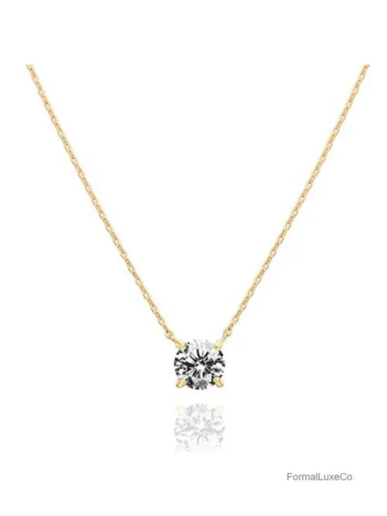 14K Gold Plated Cubic Zirconia Solitaire Pendant Dainty Choker Necklace