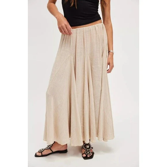 Free People Beige Boho Maxi Skirt