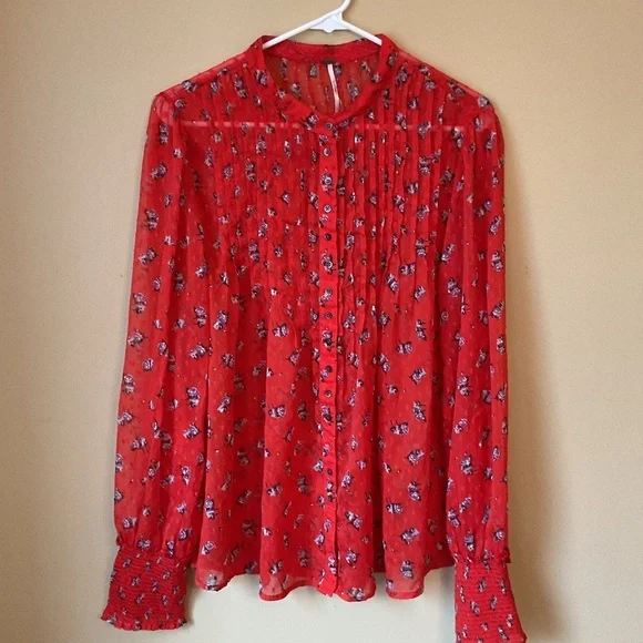 Free People “Flowers of December” Blouse Size Large