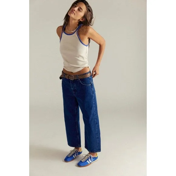 Free People We The Free Deep Trance Wide Leg Jeans Dark Wash Blue Size 27