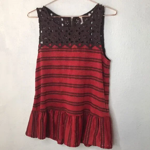 Free people boho‎ peplum crocheted blouse