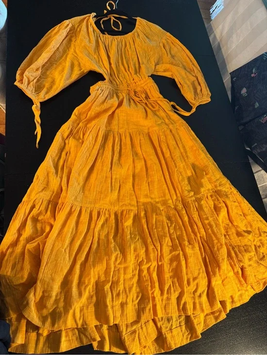 Free People Backless Tiered Maxi Dress in Bright Yellow