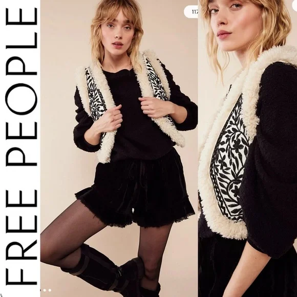 NWT FP One Noelle Sherpa Vest in ivory/black xs