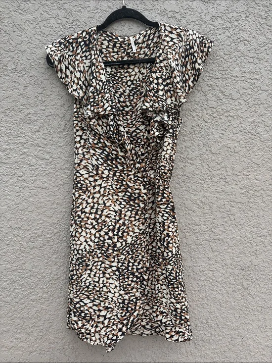 Free People Brown & Cream Printed Midi Wrap Dress
