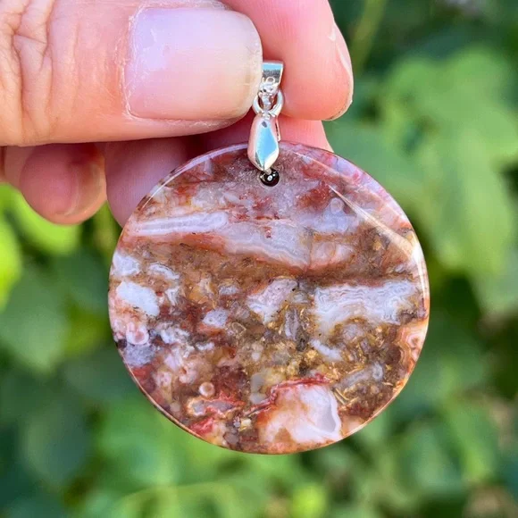 Silver plated red moss‎ agate pendant