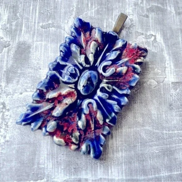 NWOT Ceramic‎ Bohemian Floral Pendant - Handmade one of a kind