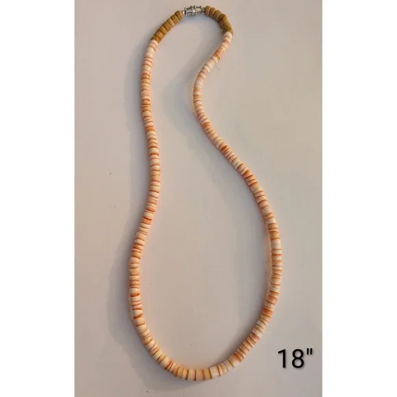 Vintage Heishi Shell Bead Necklace Peach Orange Cream 18 Inch Barrel Clasp Boho