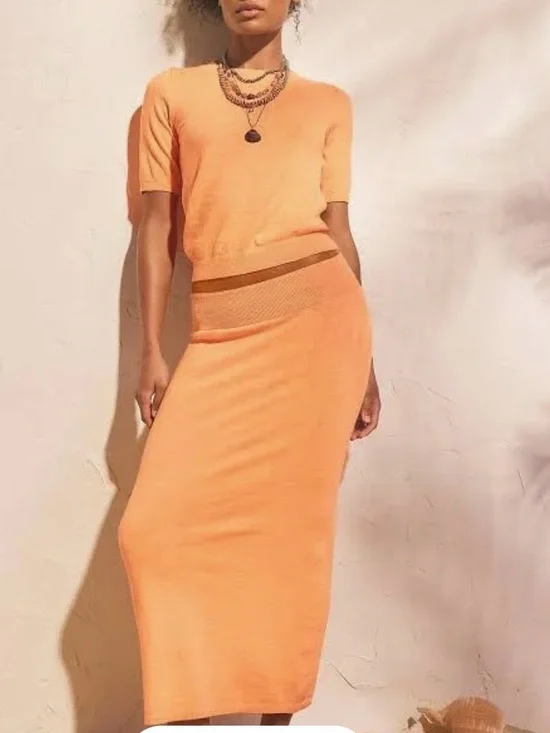 Women's free people peach Knit Midi Skirt sweater set