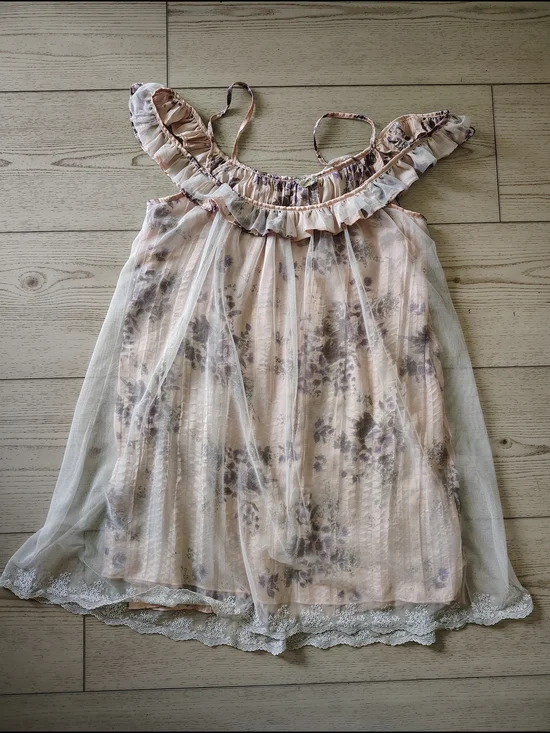 Sheer Floral Ruffle Cami — Blush and Lavender