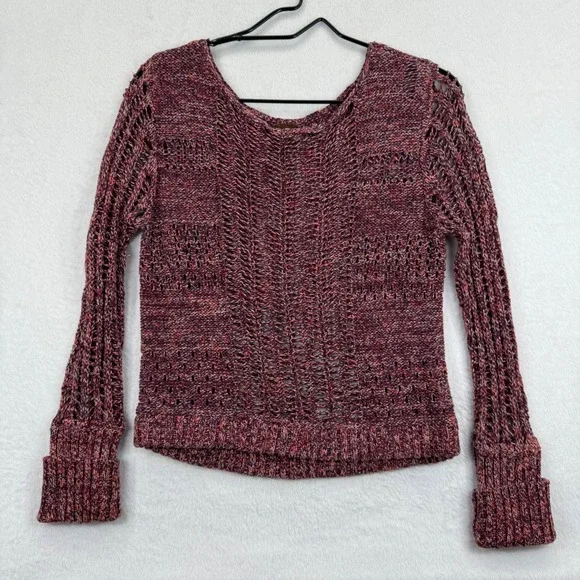 Free People Open Knit Sweater Womens Small Red‎ Blend Relaxed Fit