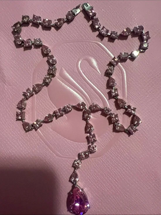 Swarovski Silver Necklace with Pink Teardrop Pendant #barbie #girlie #rare #must