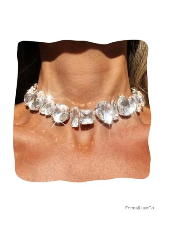 Rhinestone Choker Necklace Big Diamond Jewelry Cable Chain Lobster Clasp