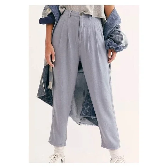 NWT Free People Faded Love Linen Blend High Waist Pants 27 Blue