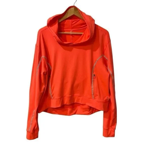 Free People Movement Neon Orange Hoodie Size Large with Reflective Strips
