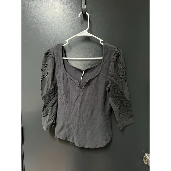 Free People Brunch Date Henley - Metal Stiletto (Gray) - Size S